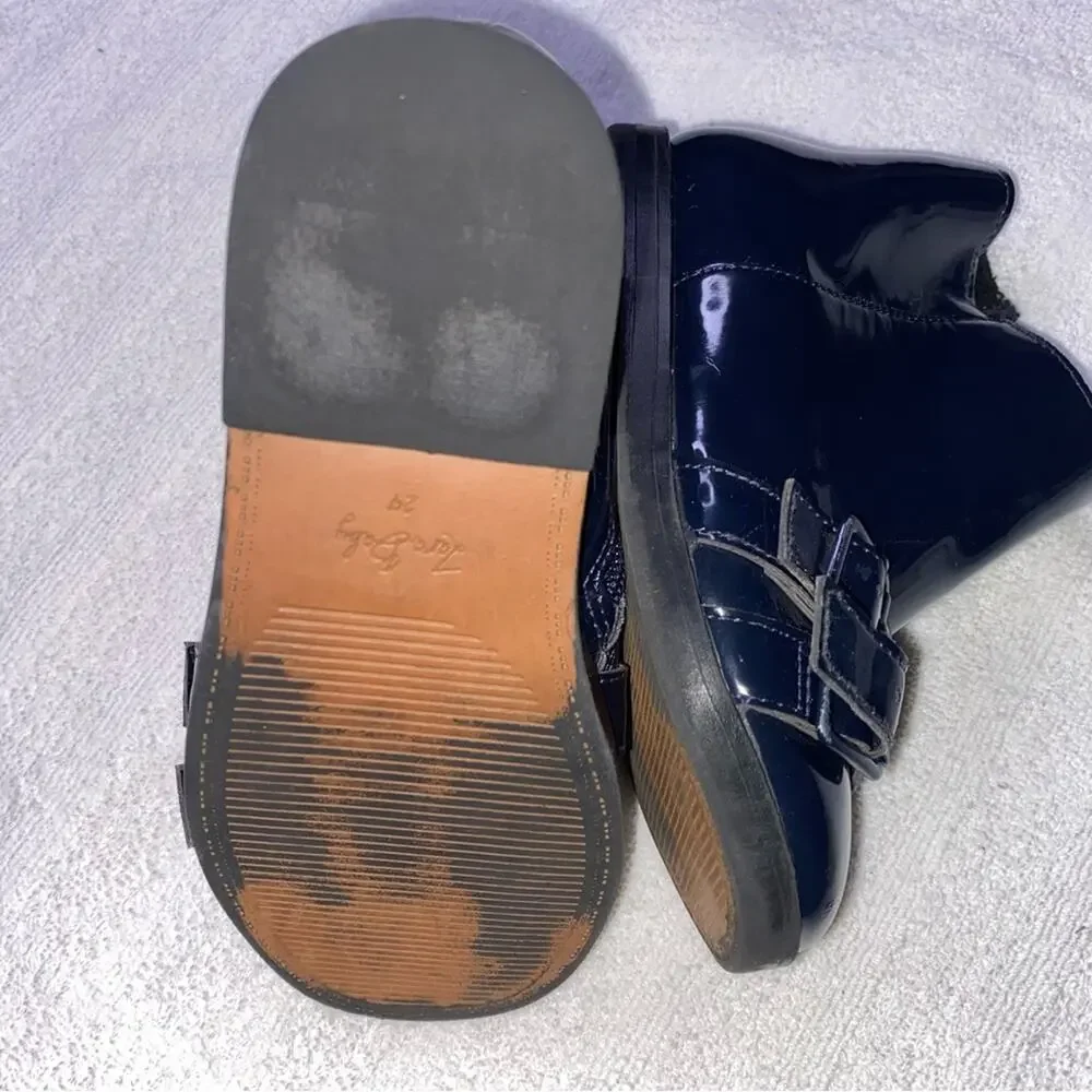 Zara Baby Booties Girls Size 24 Month Navy Blue Patent Leather *